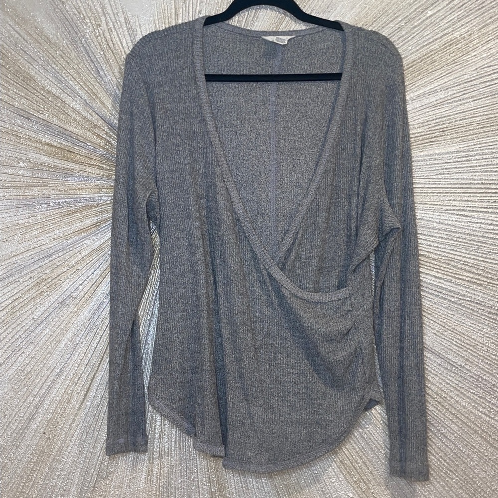 Caslon Deep V-Neck Gray Blouse